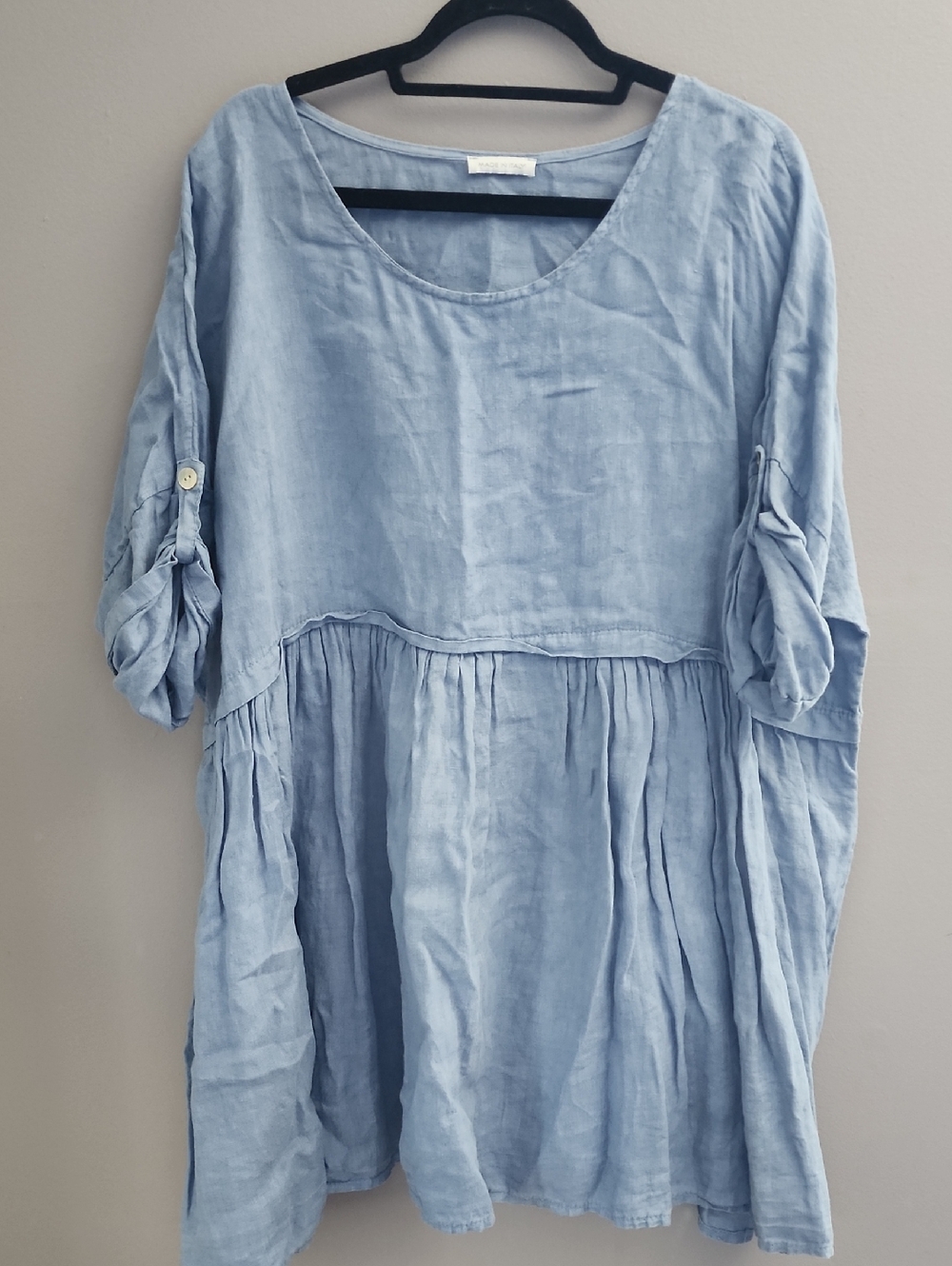 Light Blue Linen Babydoll Tunic Top